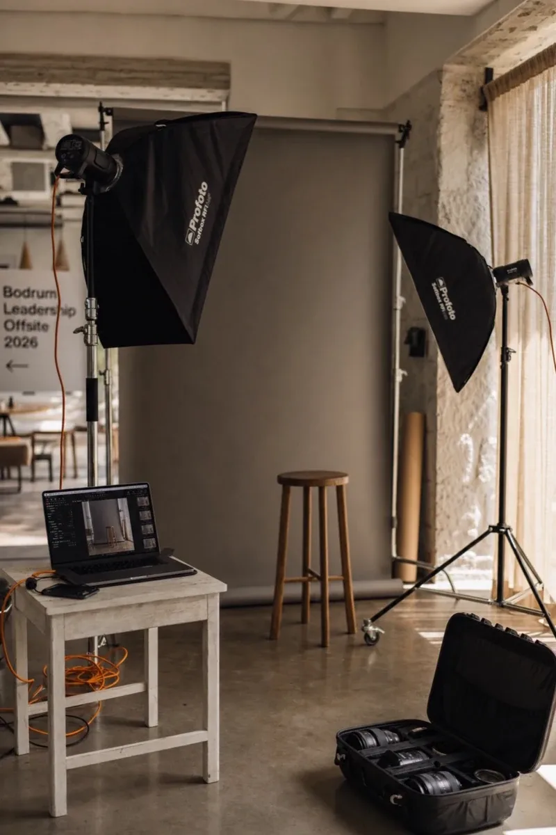 Mobile portrait studio set up at an Bodrum corporate event for executive headshots