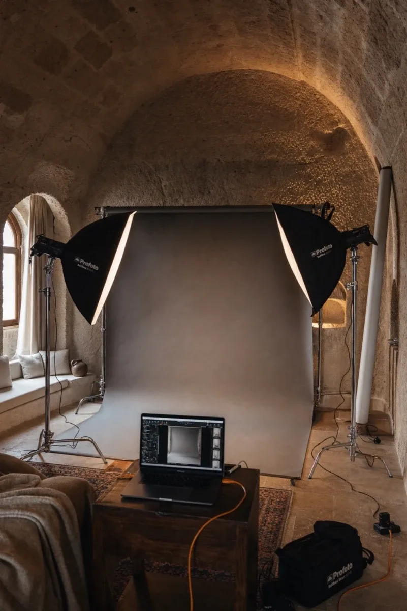 Mobile portrait studio set up at an Cappadocia corporate event for executive headshots
