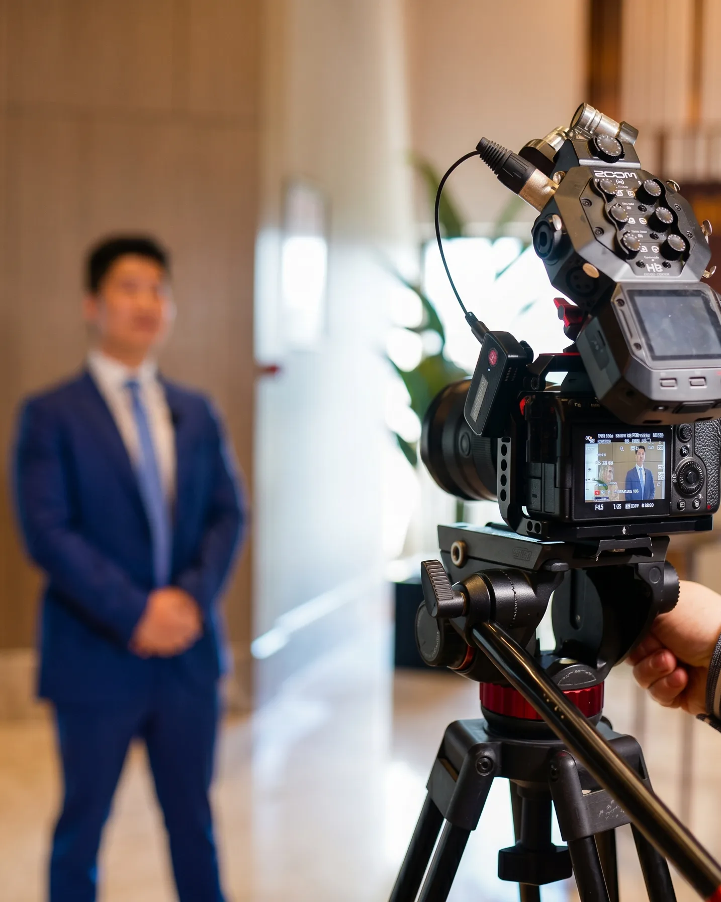 Mobile portrait studio set up at an Istanbul corporate event for executive headshots